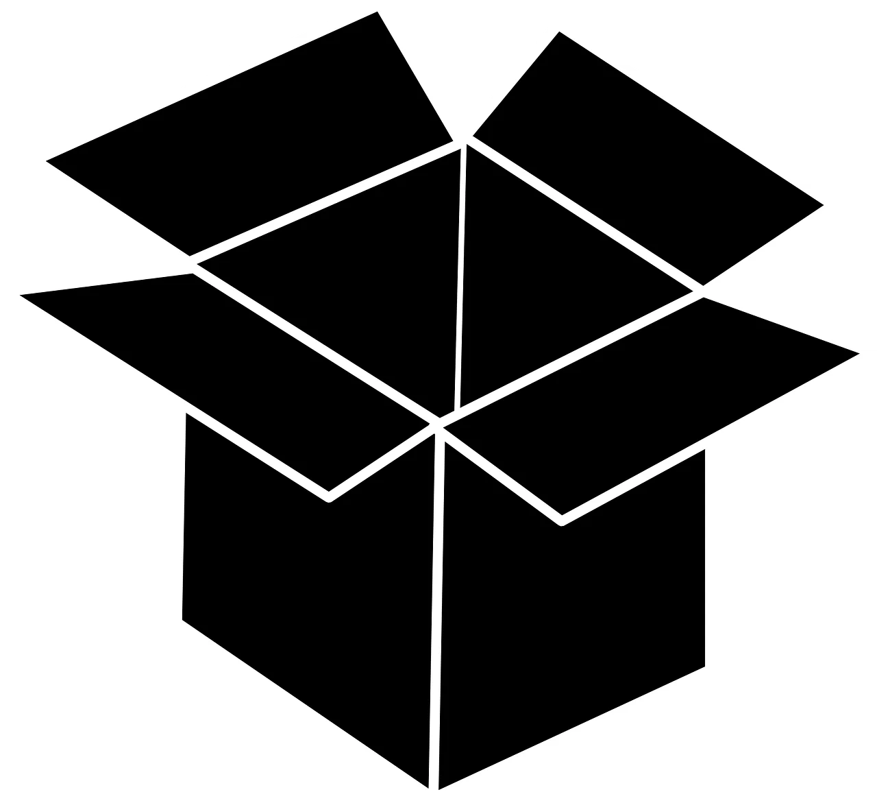 Minimalist Black Open Cardboard Box Clipart Design with Geometric Lines