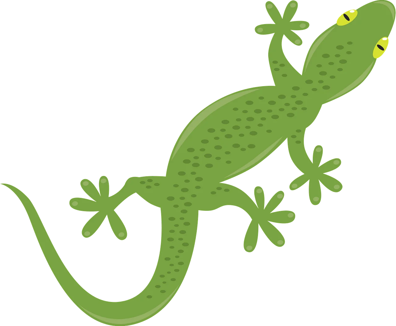 Playful Green Gecko Lizard Clipart with Distinctive Splayed Feet Design