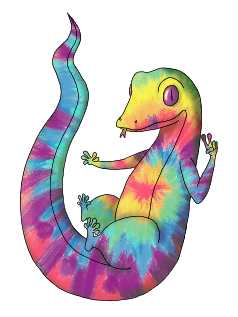 Psychedelic Tie-Dye Gecko Clipart: A Whimsical Reptilian Rainbow Adventure