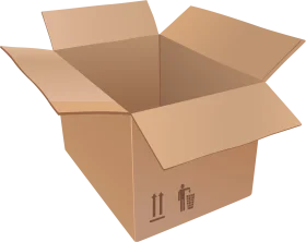 Realistic Cardboard Shipping Box Clipart with Folded Open Flaps and Packaging Symbols