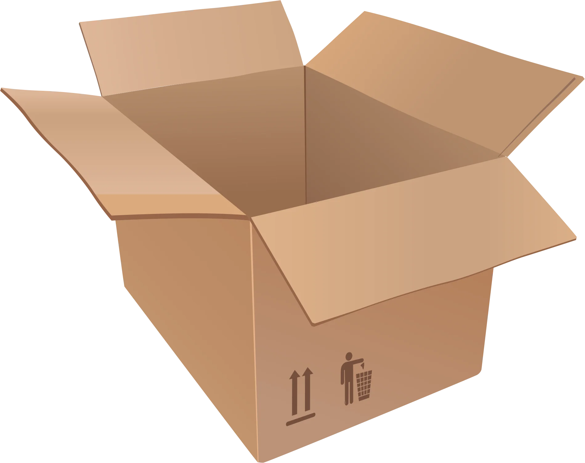 Realistic Cardboard Shipping Box Clipart with Folded Open Flaps and Packaging Symbols