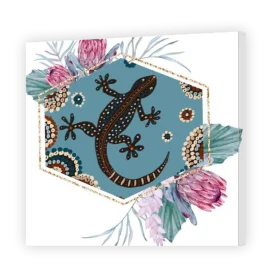 Whimsical Gecko Silhouette Dancing Among Botanical Floral Clipart Design