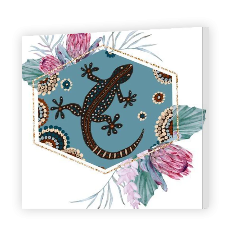 Whimsical Gecko Silhouette Dancing Among Botanical Floral Clipart Design