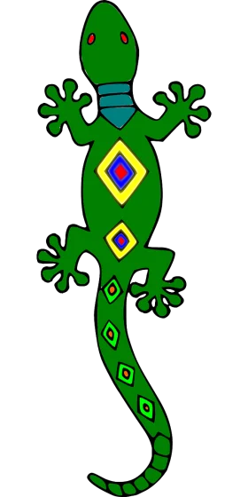 Whimsical Green Gecko Clipart with Geometric Diamond Patterns on Stylized Body