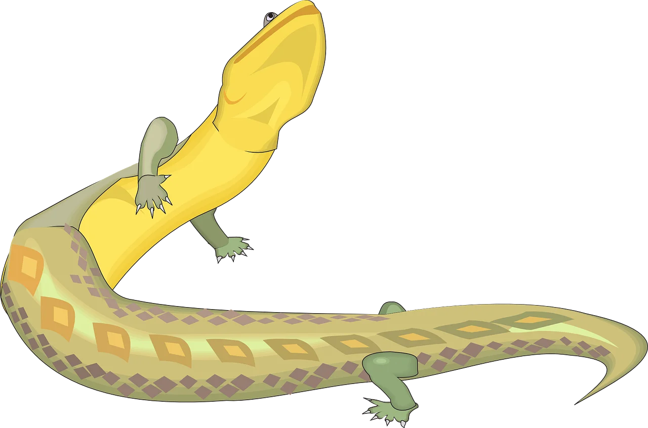 Whimsical Yellow and Green Lizard Nestled in Floral Clipart Design