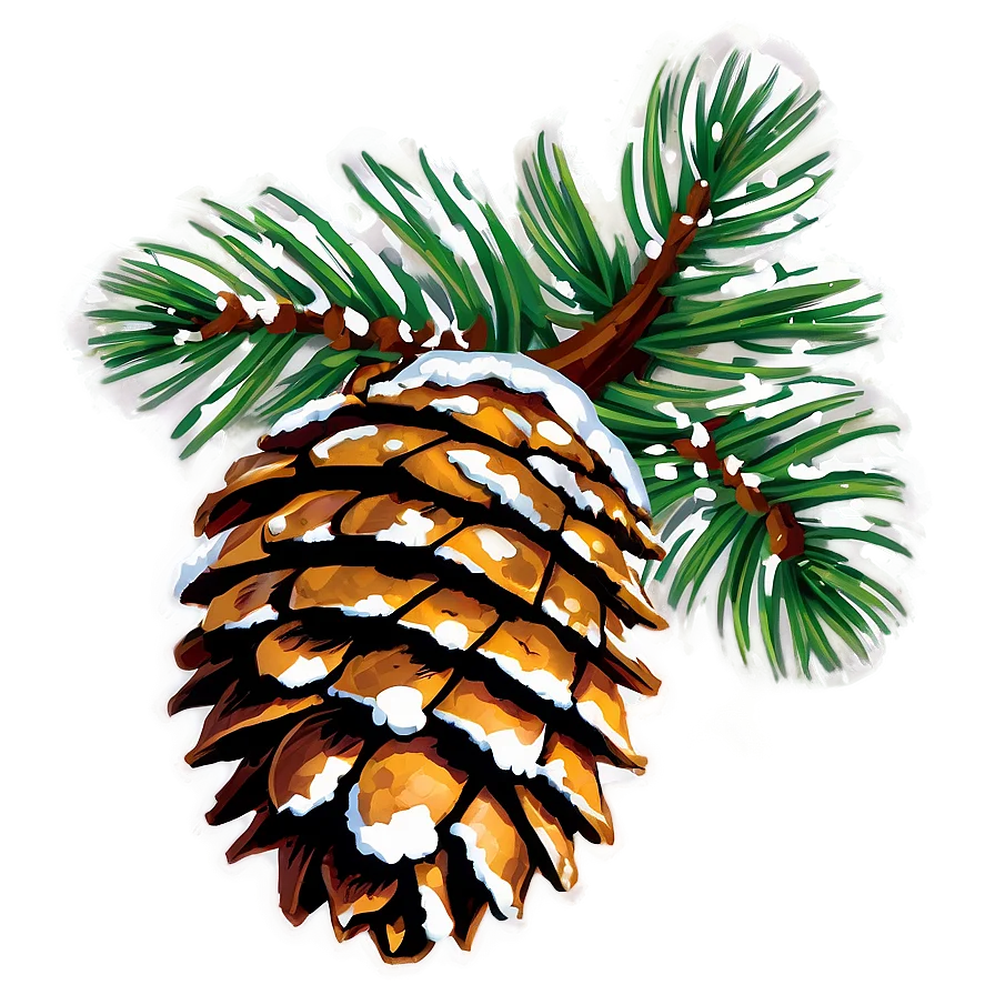Detailed Pine Cone and Evergreen Needles Botanical Clipart Illustration