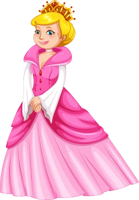 Elegant Pink Princess Clipart Illustration with Golden Crown