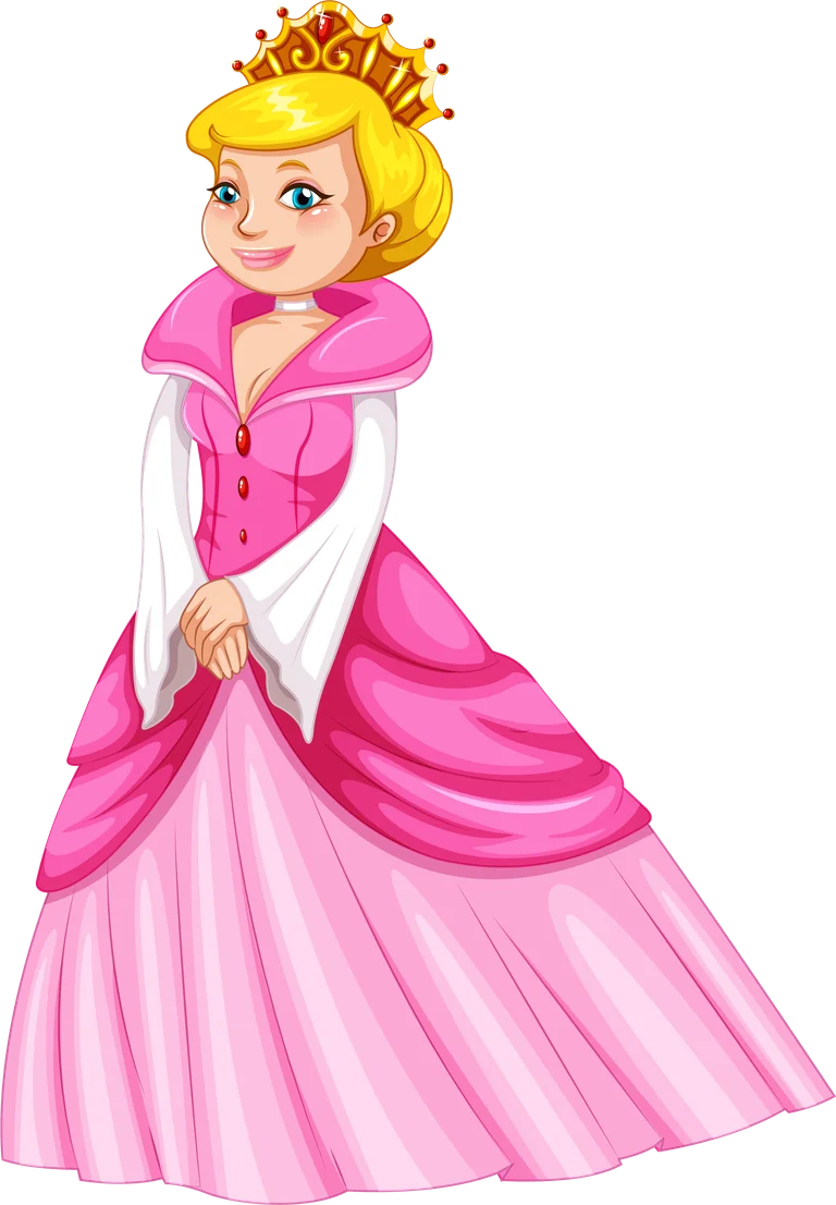 Elegant Pink Princess Clipart Illustration with Golden Crown