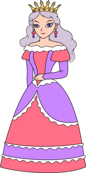 Elegant Royal Princess Wearing Golden Crown Cartoon Clipart Illustration