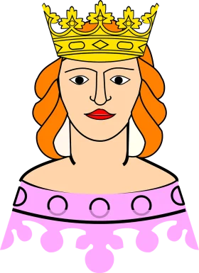 Regal Medieval Royal Female Monarch with Golden Crown Clipart Illustration