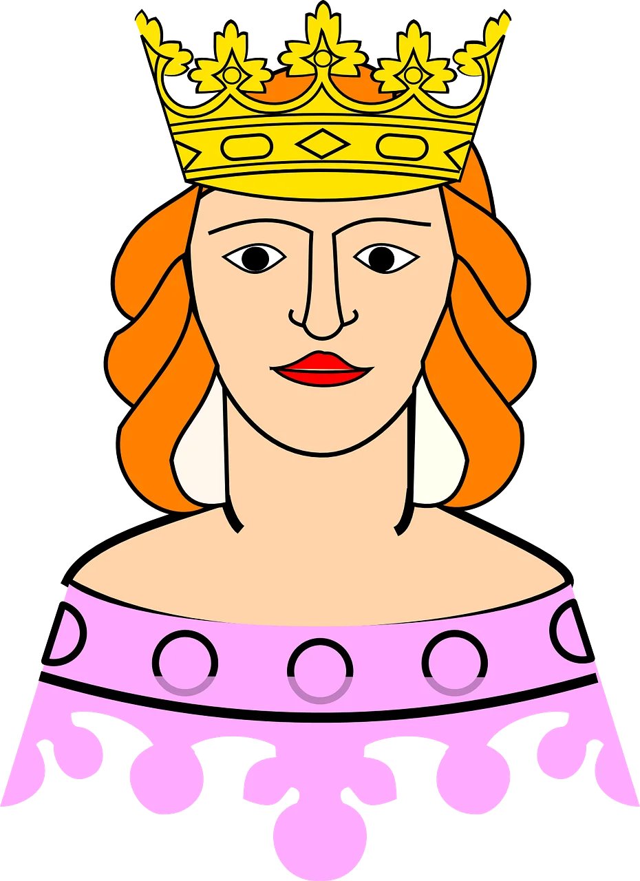 Regal Medieval Royal Female Monarch with Golden Crown Clipart Illustration