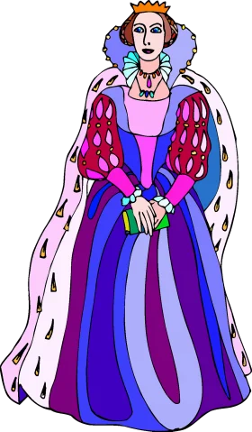 Regal Renaissance Queen Clipart Illustration in Colorful Royal Attire