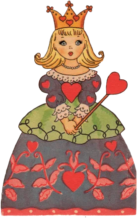 Whimsical Royal Valentine Queen Clipart with Heart Motifs and Playful Design