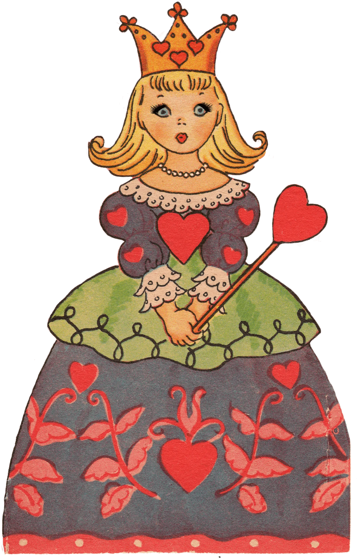 Whimsical Royal Valentine Queen Clipart with Heart Motifs and Playful Design