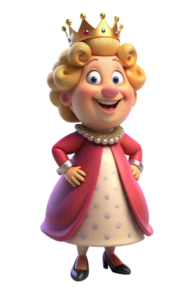 Cheerful Royal Monarch Clipart: Adorable Cartoon Queen with Golden Crown