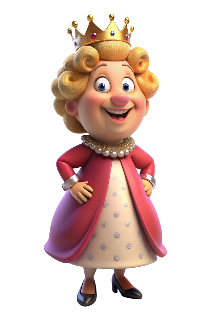 Cheerful Royal Monarch Clipart: Adorable Cartoon Queen with Golden Crown