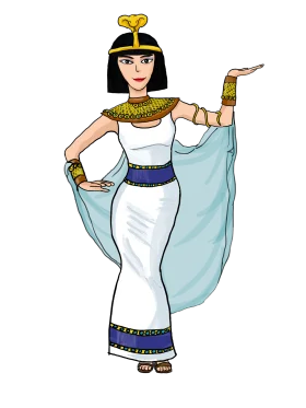 Elegant Ancient Egyptian Queen Clipart Illustration in Traditional Royal Attire