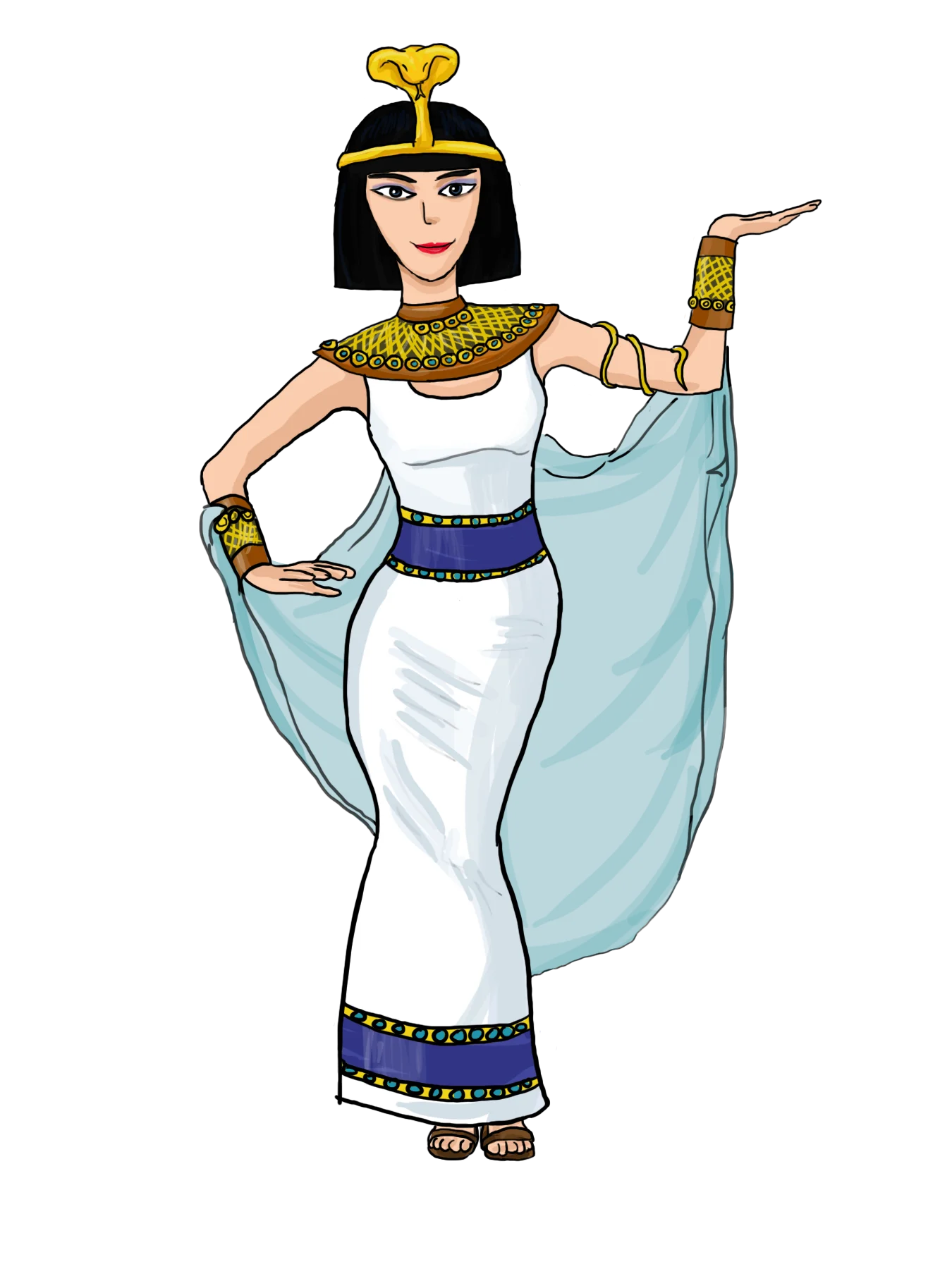 Elegant Ancient Egyptian Queen Clipart Illustration in Traditional Royal Attire