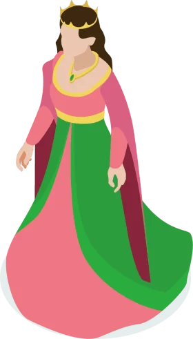 Elegant Medieval Royal Monarch Wearing Colorful Regal Clipart Gown