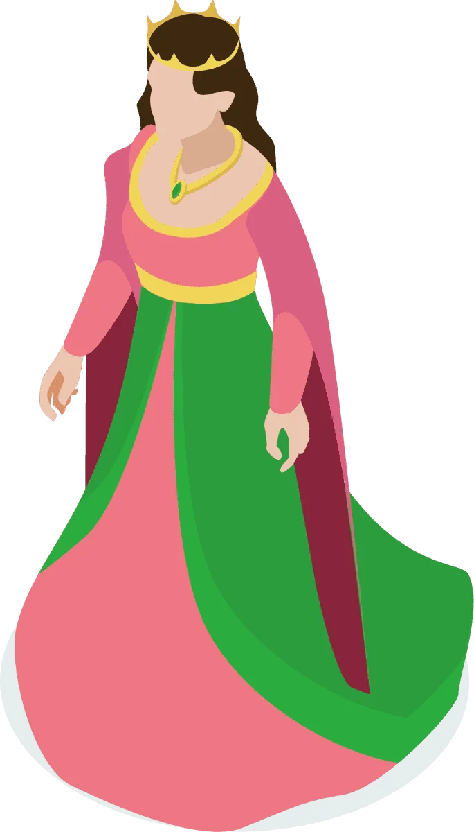 Elegant Medieval Royal Monarch Wearing Colorful Regal Clipart Gown