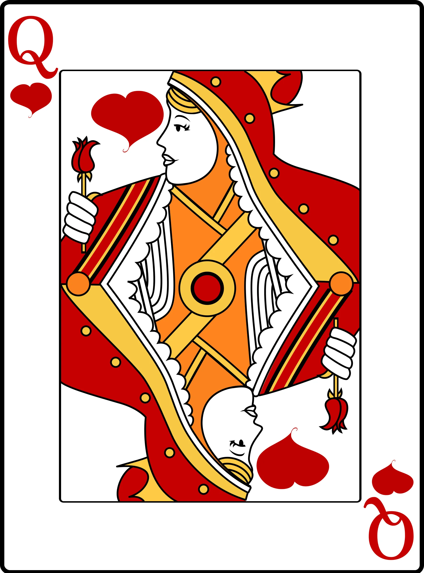 Elegant Queen of Hearts Playing Card Clipart with Bold Color Palette