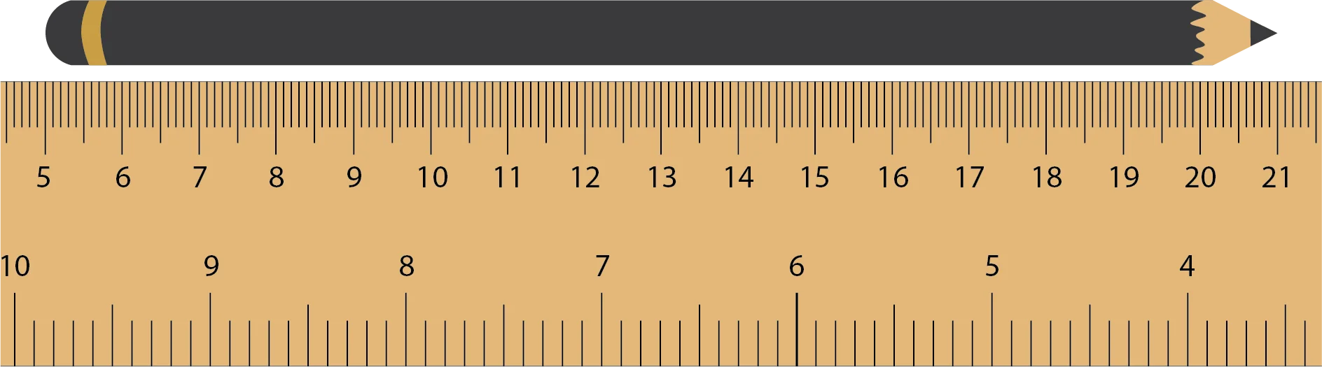 Precise Wooden Ruler Clipart Illustration with Metric and Imperial Measurements