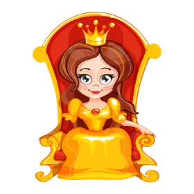 Royal Cartoon Queen Clipart: Adorable Monarch Seated on Golden Throne