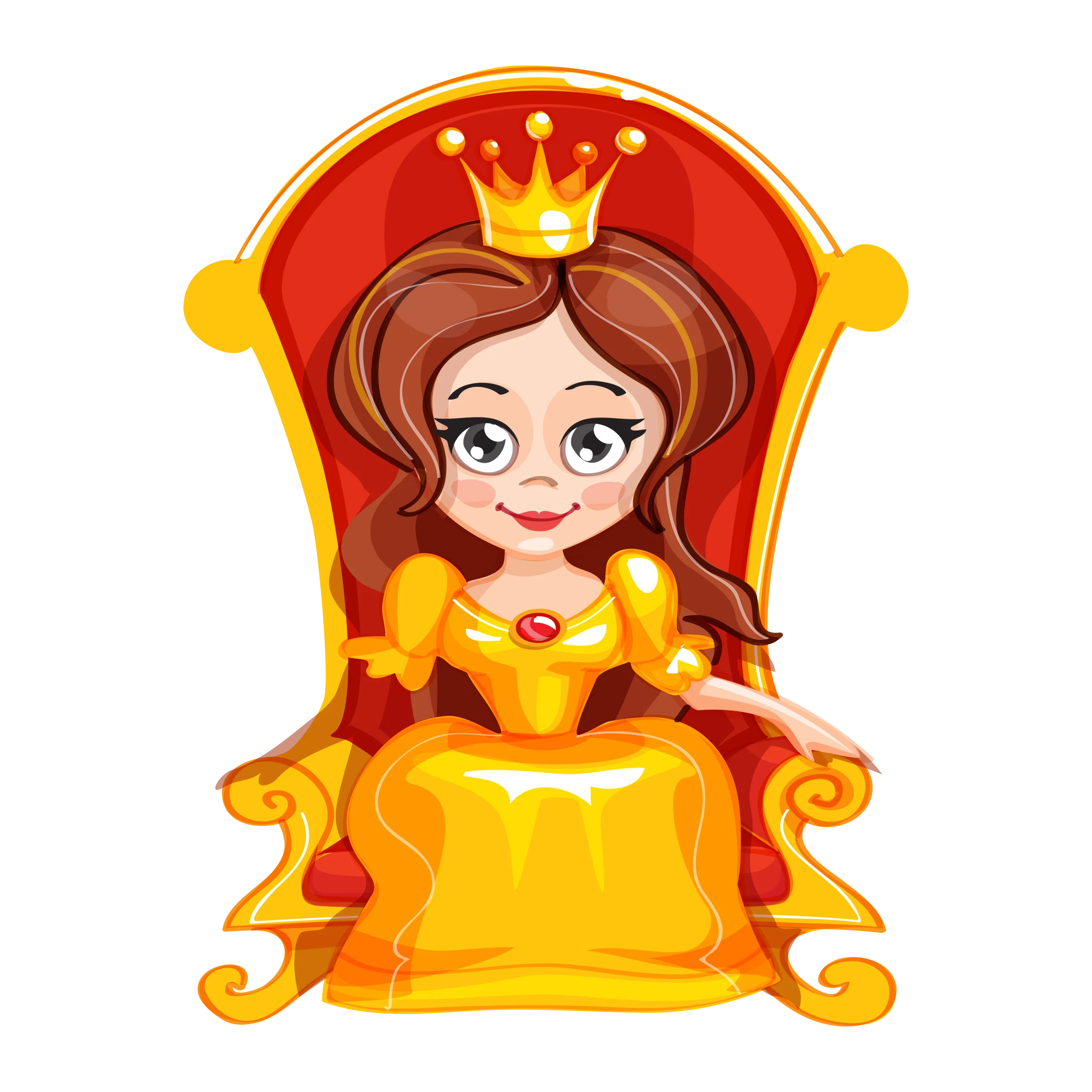 Royal Cartoon Queen Clipart: Adorable Monarch Seated on Golden Throne
