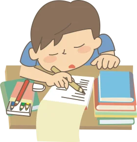 Diligent Student Concentrating on Homework Clipart Illustration