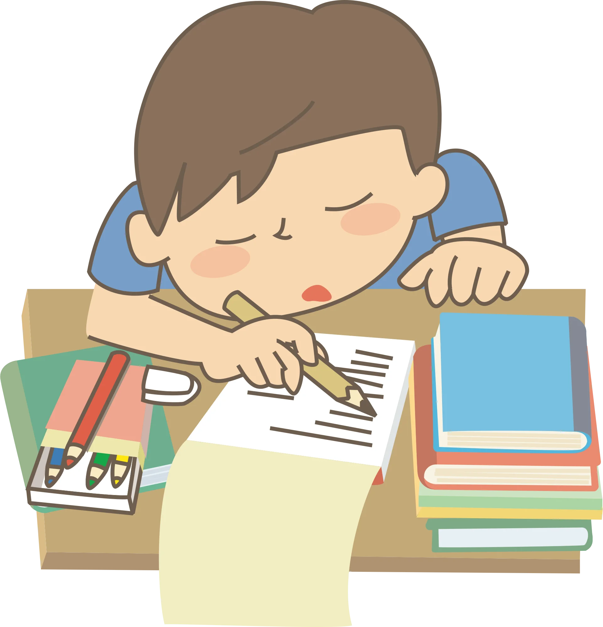Diligent Student Concentrating on Homework Clipart Illustration
