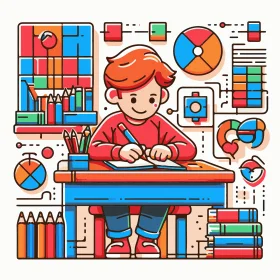 Studious Student Diving into Homework with Colorful Educational Clipart Illustration