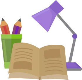 Study Setup Clipart: Illuminating Knowledge with Desk Lamp and Colorful Pencils