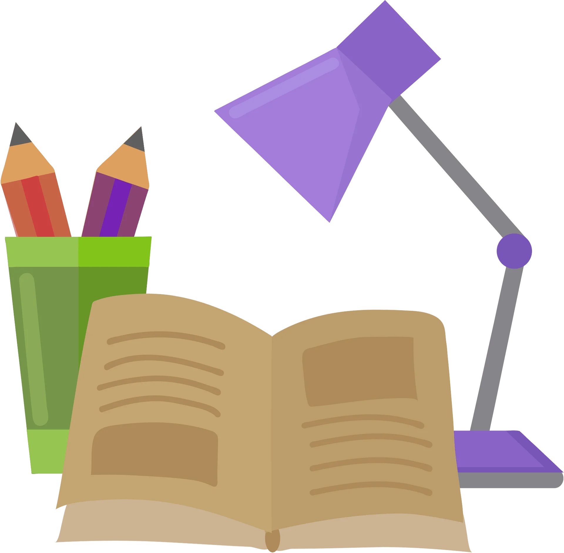 Study Setup Clipart: Illuminating Knowledge with Desk Lamp and Colorful Pencils