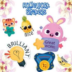 Adorable Homework Clipart Stickers Collection with Cute Animal Characters