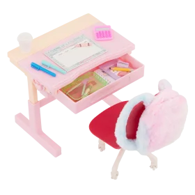 Adorable Pink and Red Children's School Desk Clipart with Drawing Accessories
