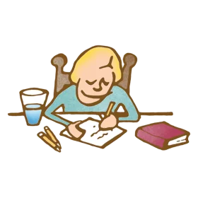 Adorable Studious Child Focused on Homework Clipart Illustration