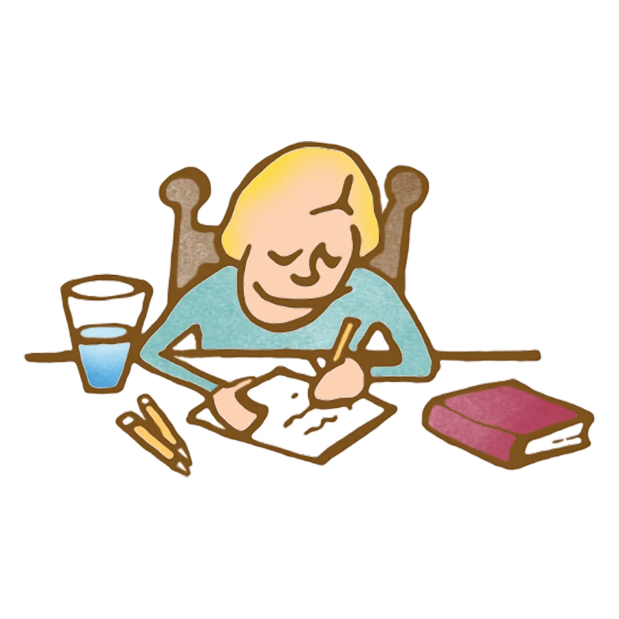 Adorable Studious Child Focused on Homework Clipart Illustration
