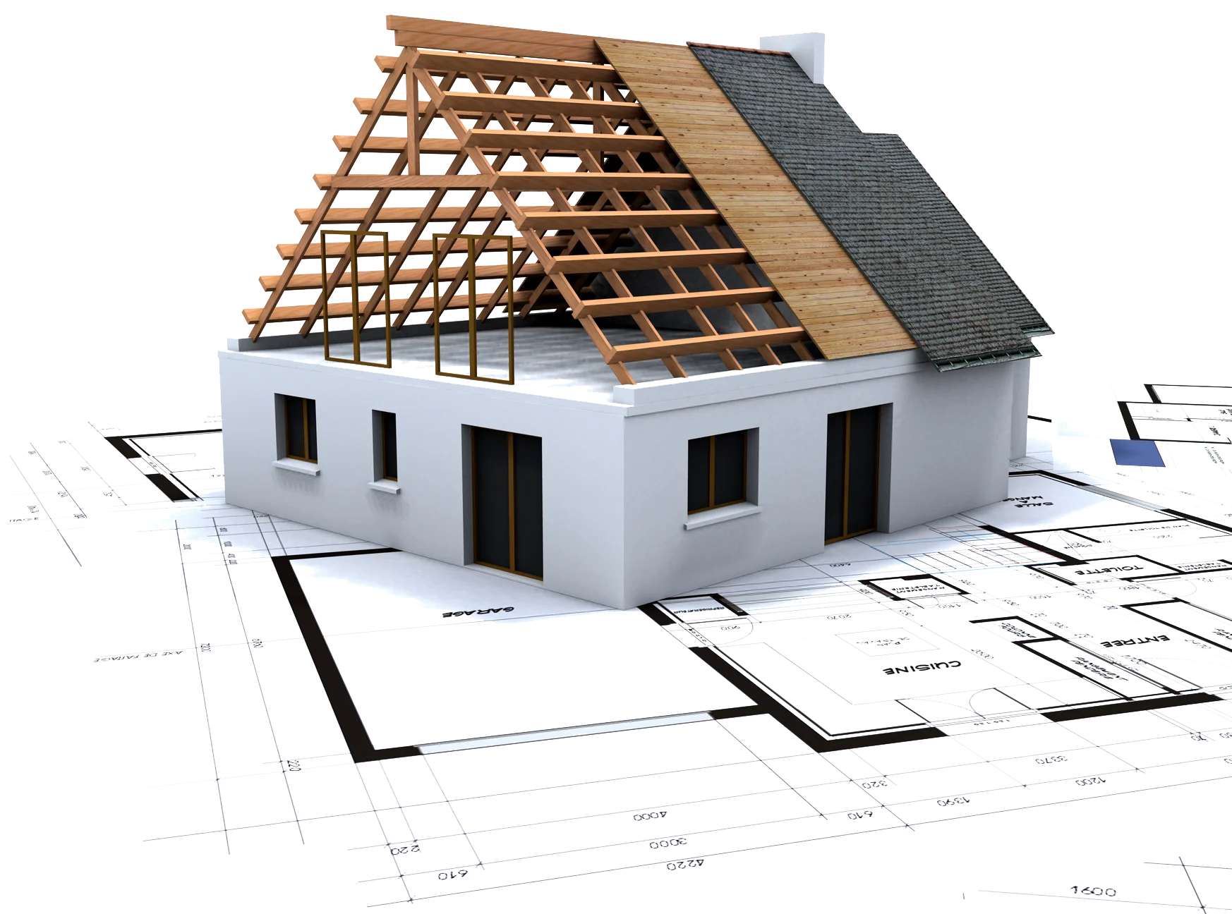 Architectural Construction Clipart: House Framing Blueprint Visualization