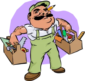 Cheerful Construction Worker Carrying Tools and Supplies Clipart Illustration