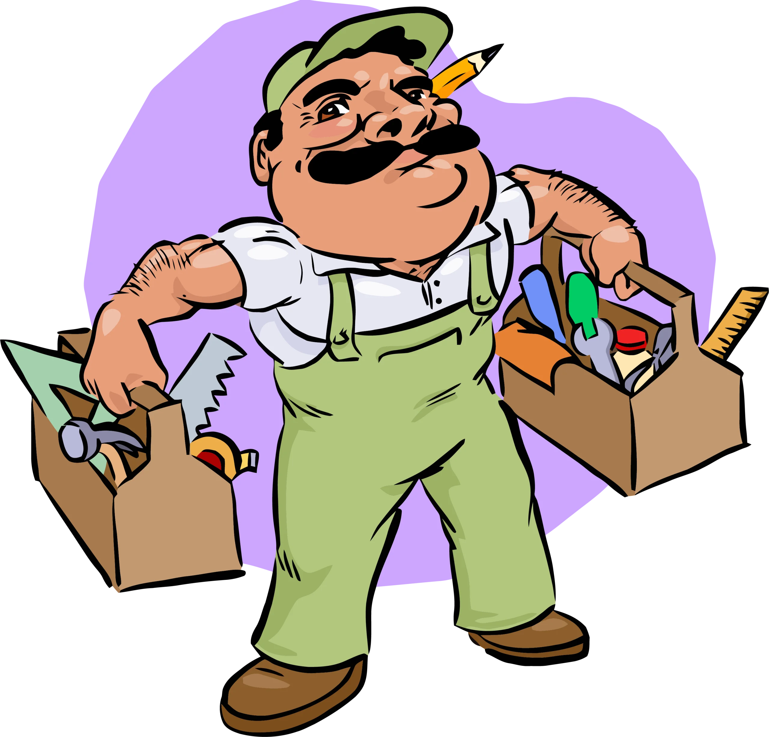 Cheerful Construction Worker Carrying Tools and Supplies Clipart Illustration