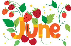 Cheerful June Clipart Celebrating Summer with Strawberries and Blossoming Greenery