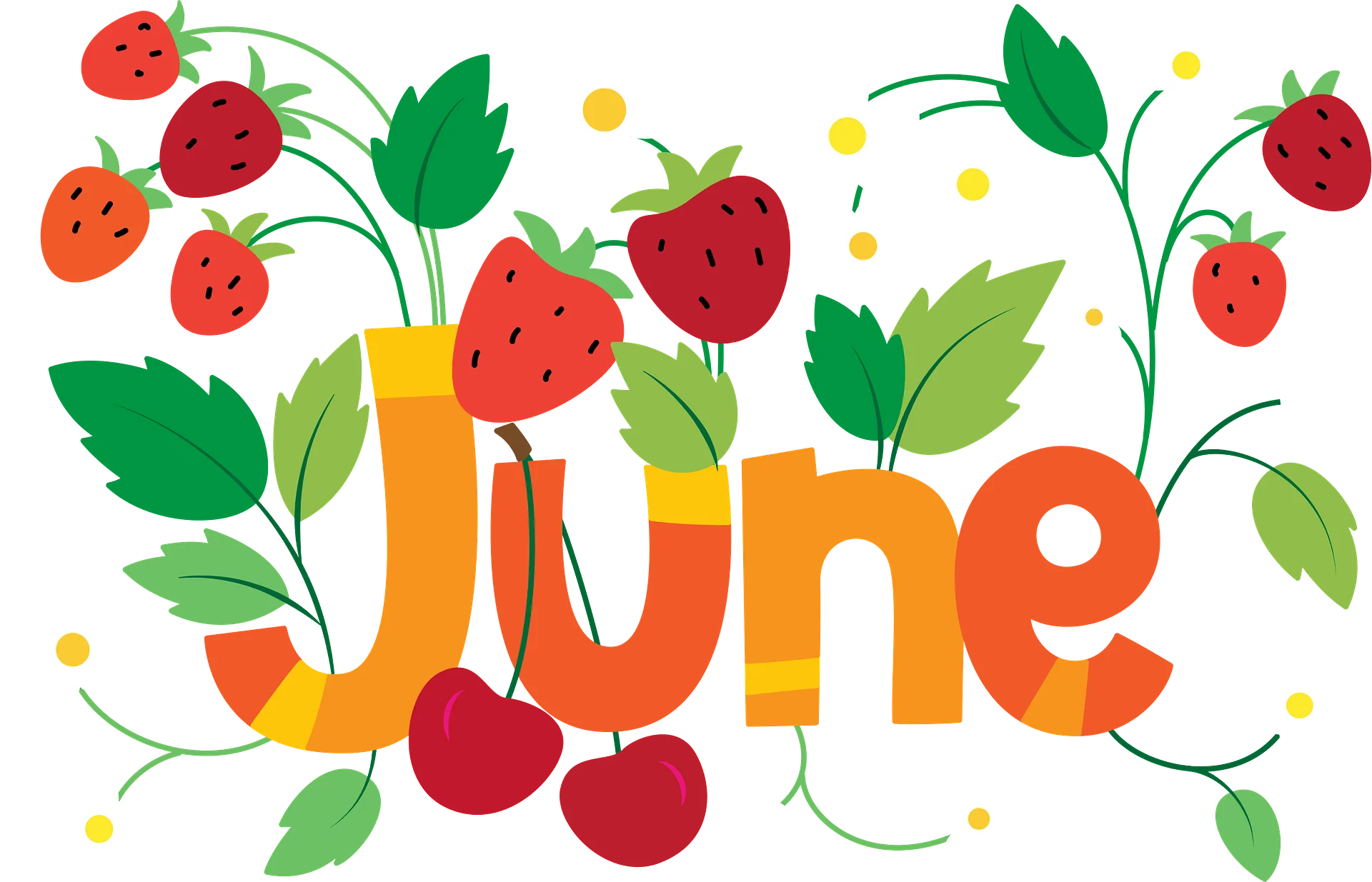Cheerful June Clipart Celebrating Summer with Strawberries and Blossoming Greenery