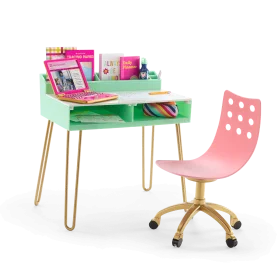 Cheerful Kids Study Desk Clipart with Pink Chair and Gold Legs