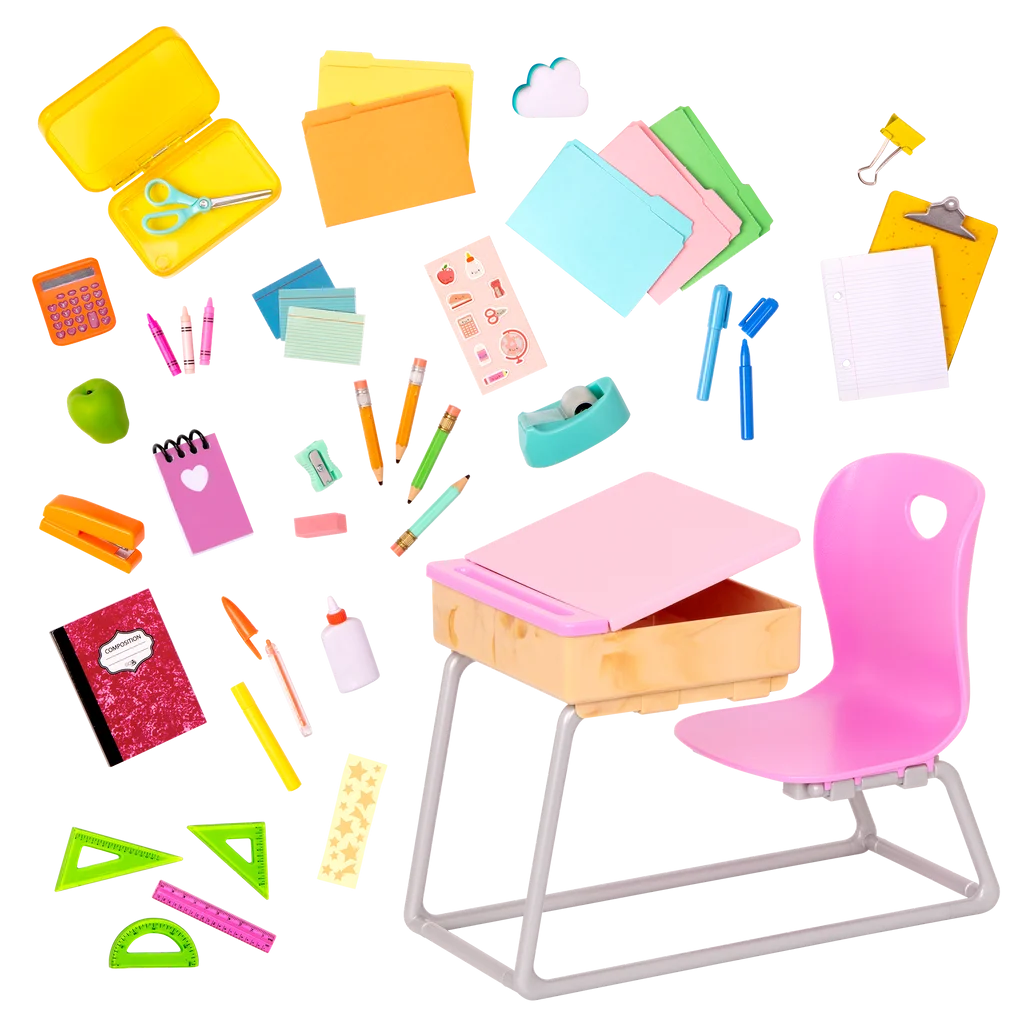 Cheerful School Supplies and Classroom Desk Essentials Clipart Collection