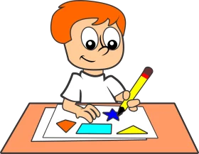 Cheerful Student Doing Homework Clipart: Learning Through Colorful Shapes