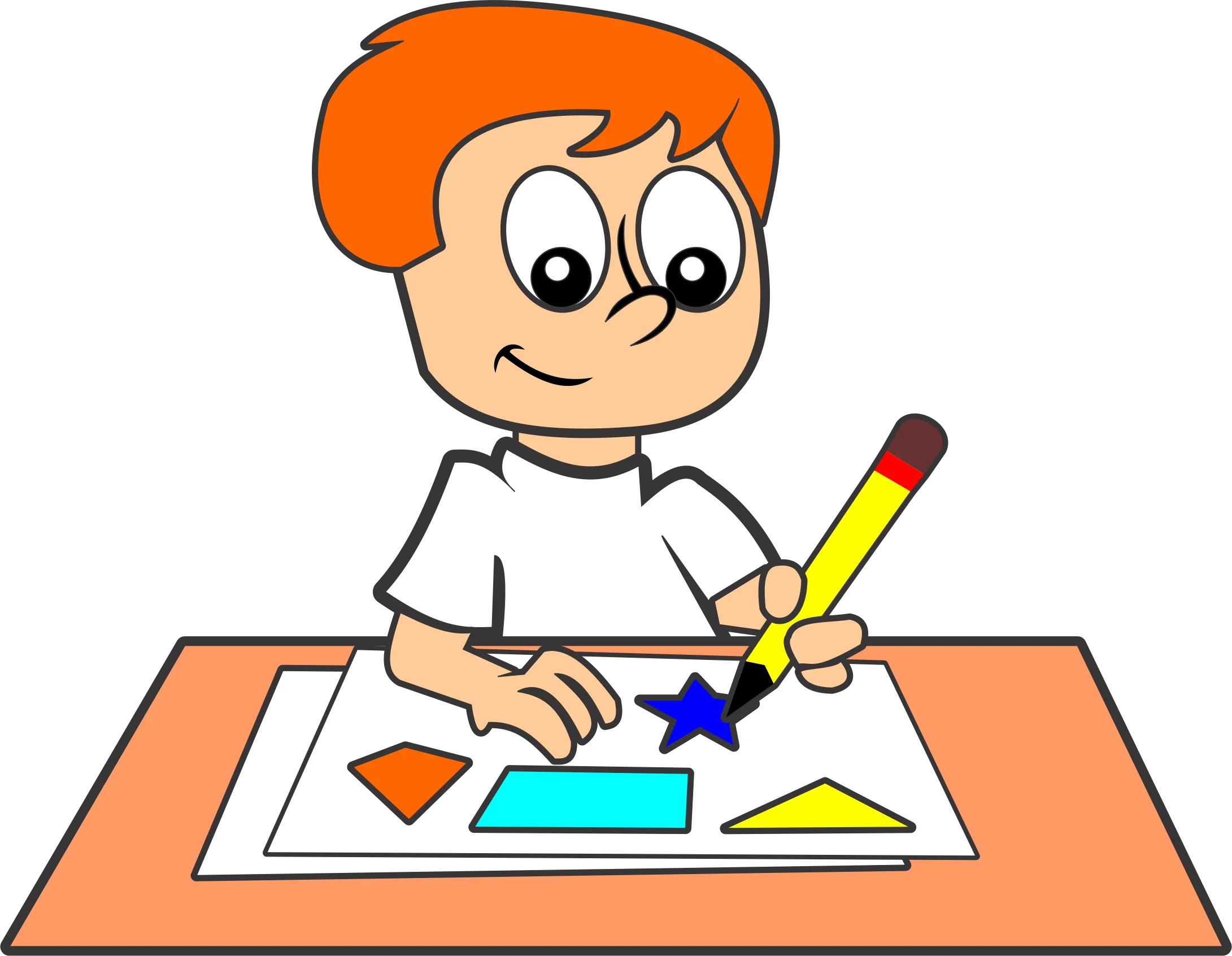 Cheerful Student Doing Homework Clipart: Learning Through Colorful Shapes
