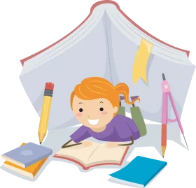 Cheerful Student Studying with Stationery Tools Educational Clipart Illustration