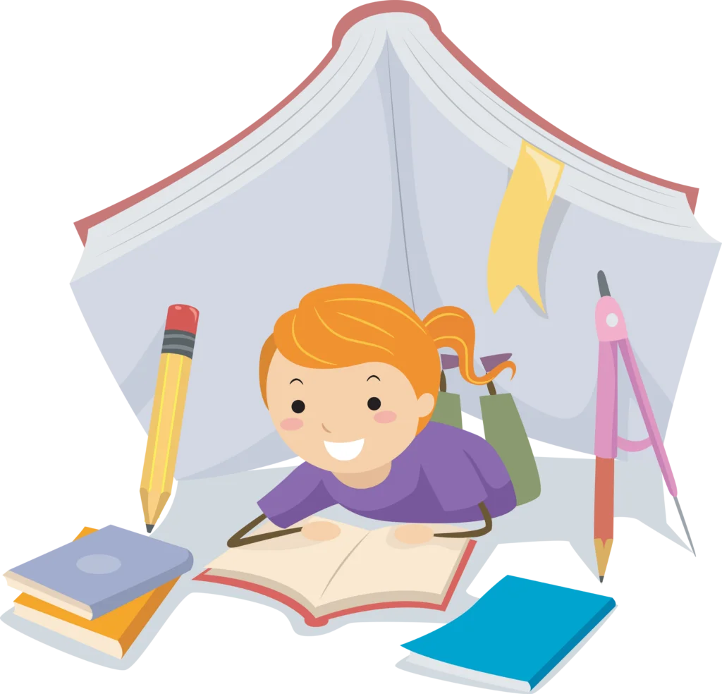Cheerful Student Studying with Stationery Tools Educational Clipart Illustration