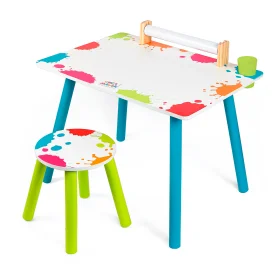 Colorful Kids Art Desk Clipart with Playful Paint Splatter Design