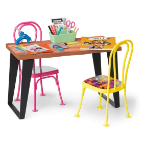 Colorful Kids Study Workspace Clipart with Artistic School Chairs and Desk